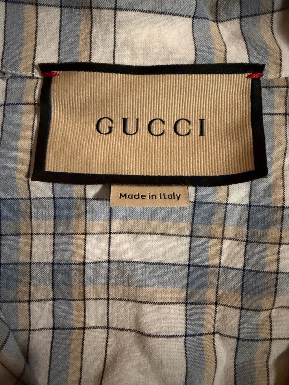 Gucci Short-Sleeve Plaid Button-Down Shirt - Light Blue & Cream Size 48 - XL